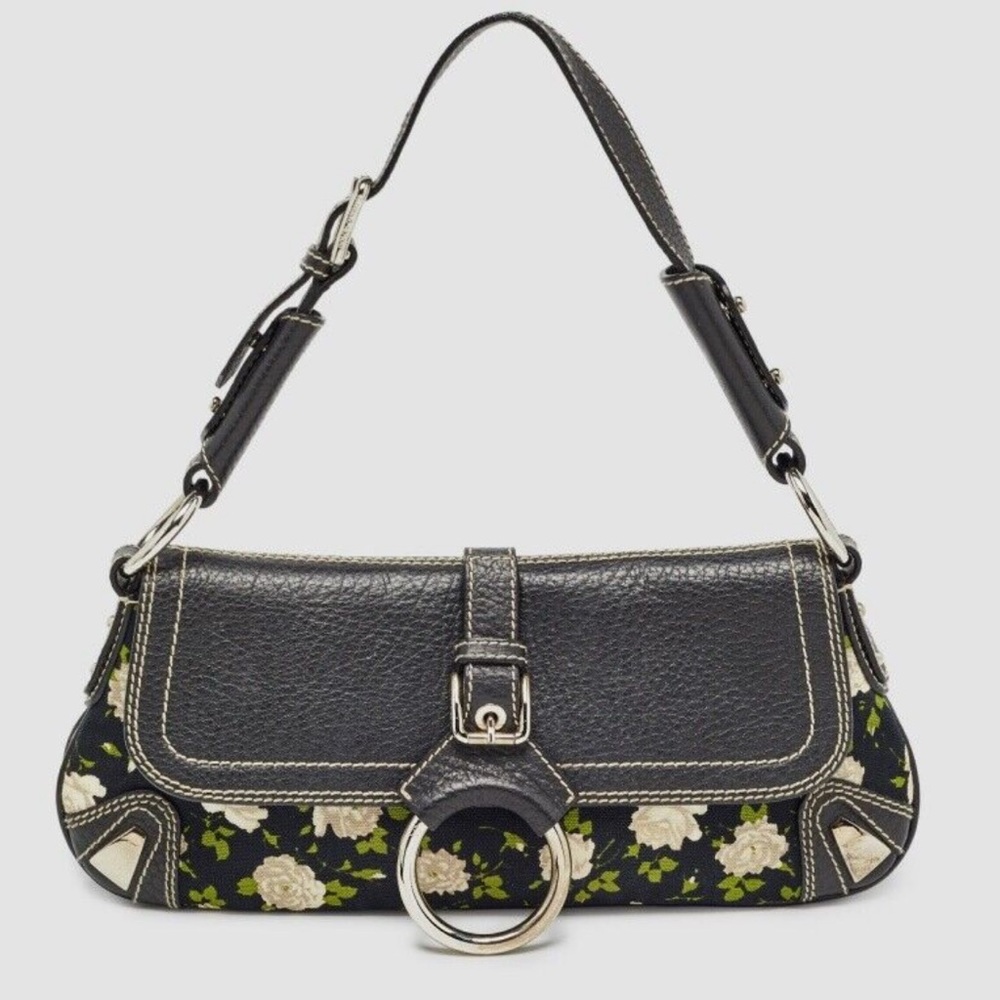 Dolce & Gabbana Floral Canvas & Leather Shoulder Bag Black Multi EUC MSRP $2200 - Picture 2 of 16